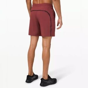 Lululemon Mens Unlined Pace Maker  Shorts In Brick Red With Black Detailing, Med